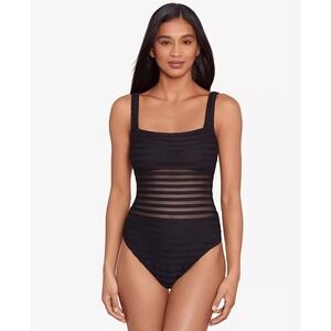 Lauren Ralph Lauren‎ Women's Square Neck One Piece Swim Suit Black Size 6
